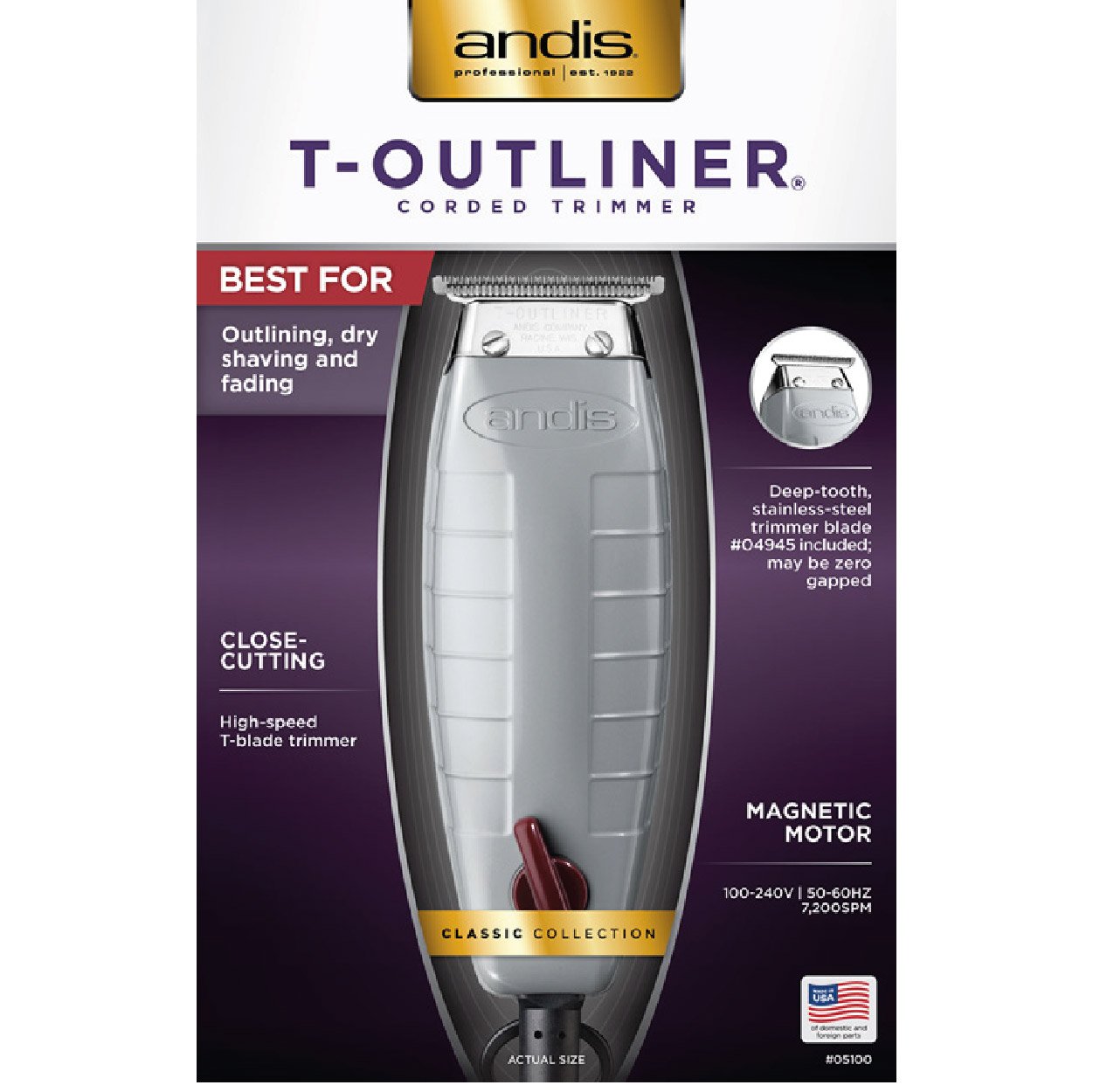 Andis Corded T-Outliner Li Trimmer 5100, The classic performance you expect from the T-Outliner, now with cordless freedom and convenience.