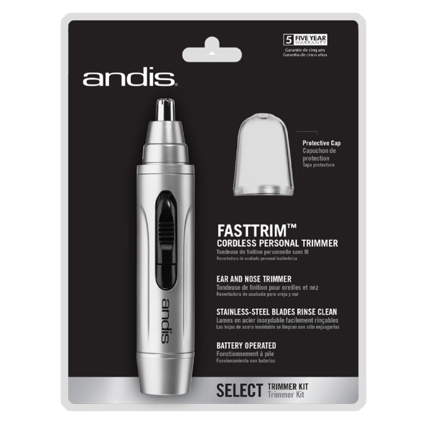 Andis Fast Trim Cordless Personal Trimmer 13540 CORDLESS EAR AND NOSE TRIMMER Detachable T-blade trimmer : Easy trimming of nose and ear hair Rotary