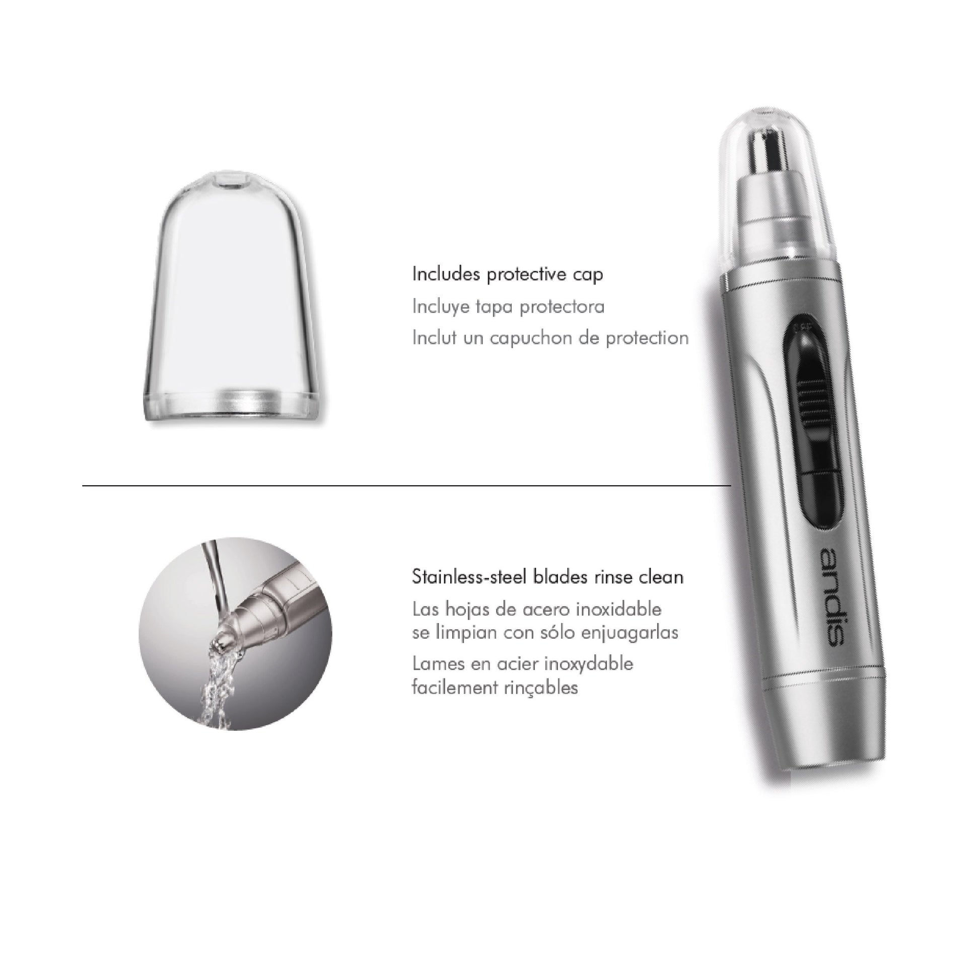 Andis Fast Trim Cordless Personal Trimmer 13540 CORDLESS EAR AND NOSE TRIMMER Detachable T-blade trimmer : Easy trimming of nose and ear hair Rotary