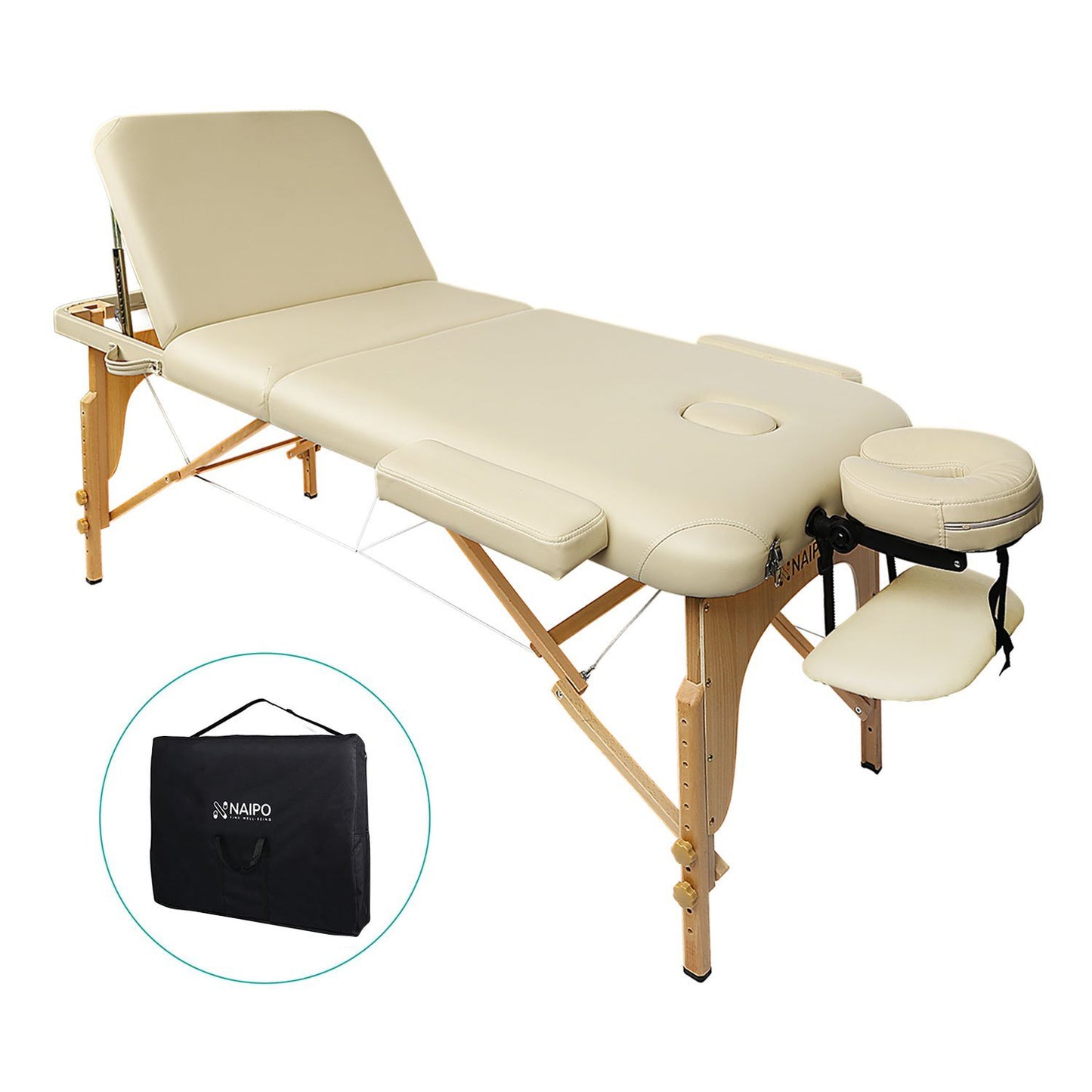 Black - foldable & Portable Wooden Massage Table-White.